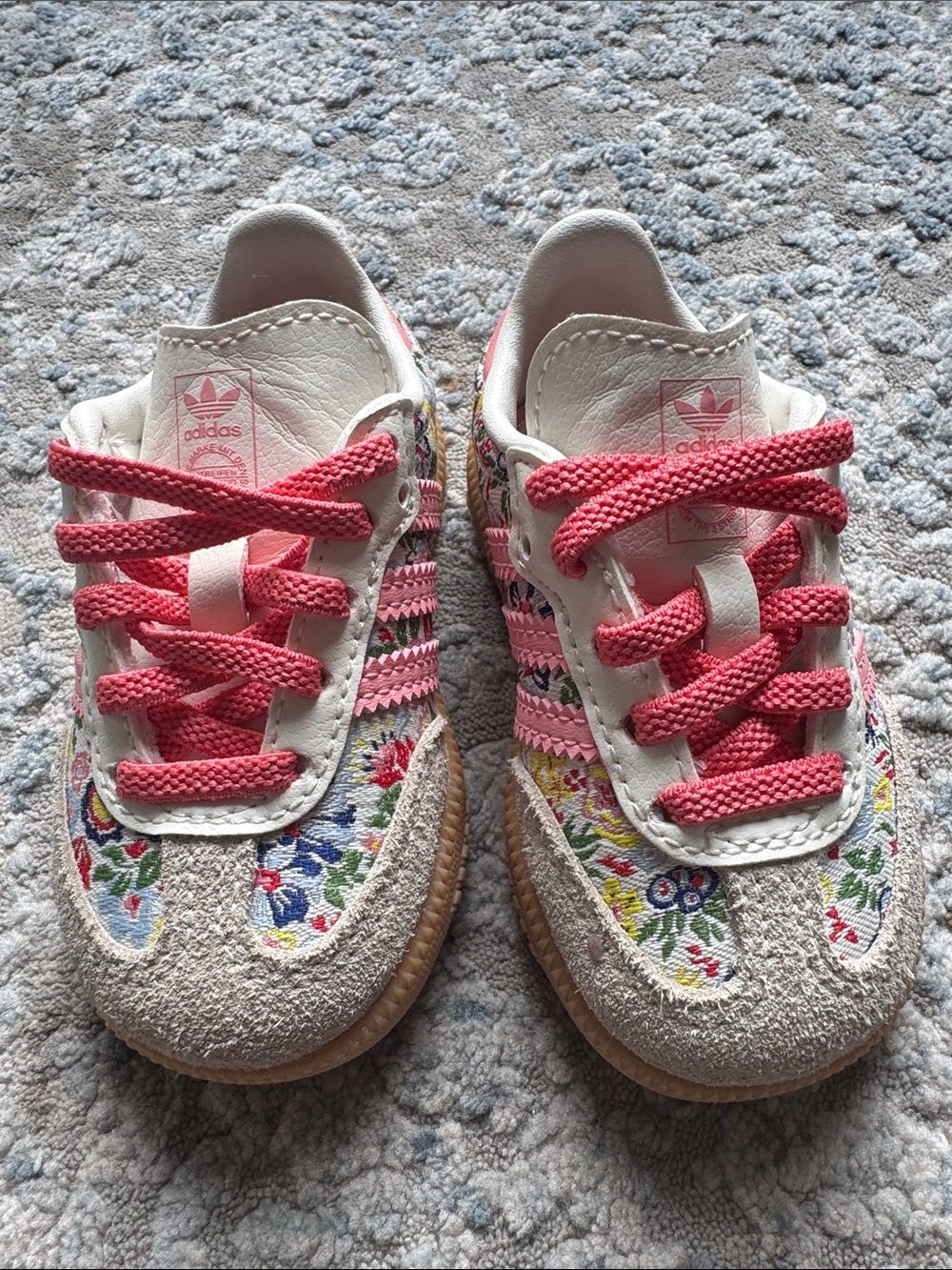 adidas baby White Floral Sneakers with Pink Laces
